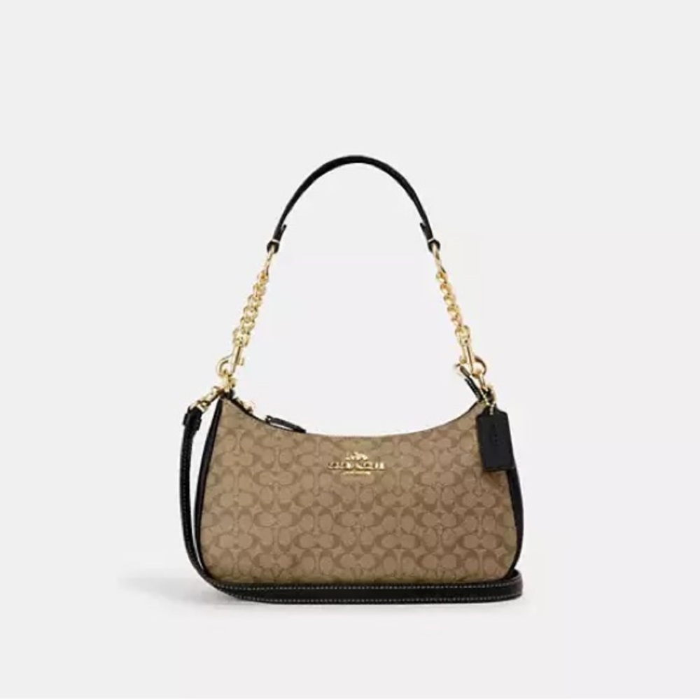 Coach Terri Signature Khaki and Black Shoulder Bag